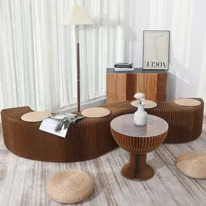 Mesa de centro de papel de panal plegable ecológica, pantalla de papel con forma de capullo de flor, muebles de papel de tamaño personalizado