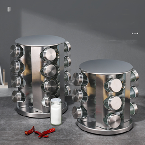 Juego de tarros de especias giratorios de acero inoxidable giratorios de venta superior con estantes Organización de estantes de almacenamiento de botellas de condimentos para gabinete - Product Image 1
