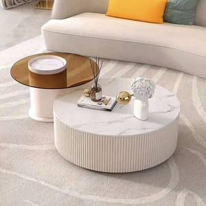 Hot Selling Modern Italian Style Luxury Drawer Storage <strong>Round</strong> White Coffee <strong>Table</strong> Family Size Set for Living Room Sofa - Product Image 1