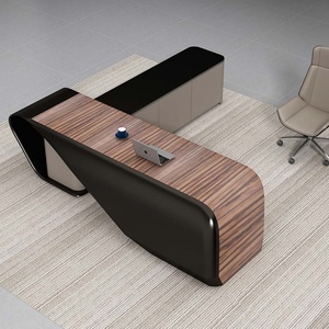 Modern Executive Office <b>Desk</b> L Shaped <b>Extendable</b> Modular Luxury Boss CEO <b>Desk</b> with Wooden Panel Design - Product Image 1