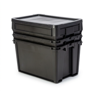 Bac de rangement en plastique PE noir HALO, rectangulaire, 60x40x30cm, avec couvercle, empilable, durable, léger, pour la maison, le bureau, le garage, la cuisine - Product Image 1