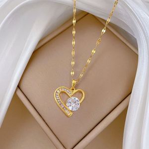 Trendy Gold Plated Stainless Steel Heart Diamond Necklace Jewelry Luxury Bling Zircon Heart Necklace for Women Girls - Product Image 4