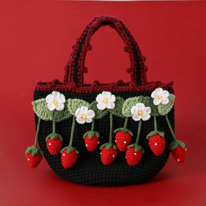 Bolsos de Ganchillo Hechos a Mano, Diseño de Flor Pequeña de Fresa, Bolso Tote con Cordón Multifuncional, Patrón de Oso, Lindo Bolso para Fotos, Supersky B0922 - Product Image 3