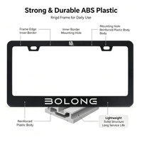 BOLONG Cadre de plaque d'immatriculation en plastique ABS de haute qualité, norme américaine, logo personnalisé imprimé, anti-décoloration, résistant aux rayures