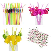 Pailles décoratives fantaisie en forme de fleurs, longues pailles parapluie pour cocktails, pailles en plastique pour fêtes tropicales estivales à la plage avec décorations