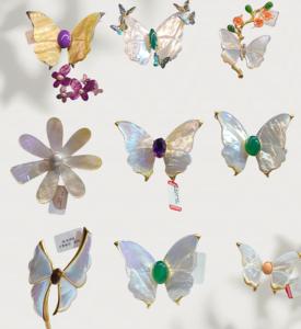 Collection de broches en nacre naturelle Vefiery Jewelry, broches florales et papillons plaquées cuivre pour femmes - Product Image 1