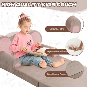 Cute Elephant Convertible 2-in-1 Baby Kids Mini <b>Fold</b> Out Armchair Modular Play Couch Lounger Set <b>Sofa</b> <b>Bed</b> for Playroom & Bedroom - Product Image 4