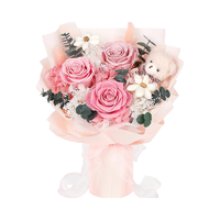 Bouquet de fleurs conservées avec ours Real Forever Flowers Bouquet de roses éternelles roses de longue durée Cadeaux d'anniversaire pour les femmes