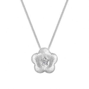Collar con Colgante de Flor de Sakura, Elegante y Moderno, para Mujer, en Plata S925 con Baño de Rodio y Oro de 22K, con Circonita 5A y Superficie Cepillada, Marca Dylam - Product Image 1
