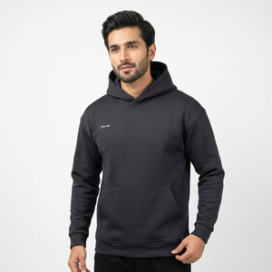 PAVE Men's Black Hooded Sweatshirt Full Sleeve Solid Color Casual Wear Midweight 100% Cotton with Front Pocket CLUSH SPORTS - Product Image 1
