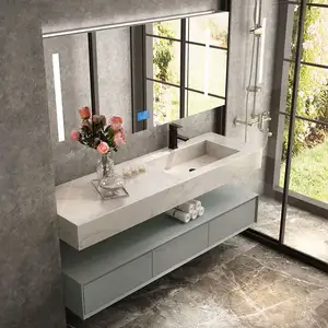 Avrupa Modern banyo ayna ile 72 inç sıcak satış çift lavabo melamin yüzen banyo Vanity