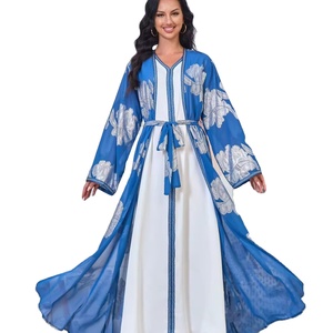 d'abaya couleur bleu foncé motif bronzant caftan avec robe intérieure 2 pièces ensemble abaya musulmane pour les femmes - Product Image 1