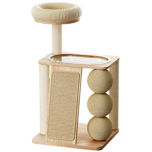 Arbre à chat en bois massif de couleur naturelle de 42,13 pouces - Product Image 1