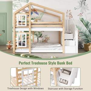 Кровать в стиле натурального дерева и белая детская каюта двуспальная двухъярусная кровать с выдвижным ящиком, сертификат EN474 - Product Image 5