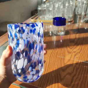 Ağız-mavi noktalar ile üflemeli şeffaf cam vazo benzersiz masa Centerpiece süsler vazolar yaratıcı ev dekorasyonu vazo