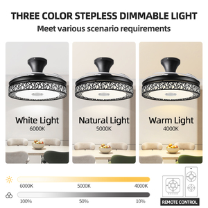 Temperatura de color cambiable 6 velocidades Led negro Control remoto retráctil <span class=keywords><strong>Bluetooth</strong></span> música ventilador de techo de lujo - Product Image 4