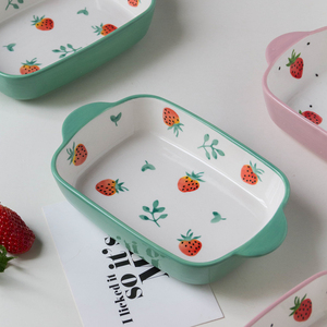 Bandeja <span class=keywords><strong>para</strong></span> <span class=keywords><strong>Hornear</strong></span> de Cerámica Pintada a Mano con Diseño de Fresas <span class=keywords><strong>para</strong></span> Uso Doméstico - Product Image 2