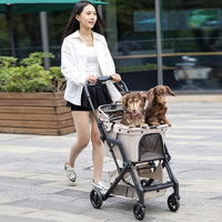 Poussette pliable pour animaux de compagnie toutes saisons à une seule pression, avec deux sangles de sécurité, housse amovible et lavable, roues avant pivotantes à 360° pour chiens et chats