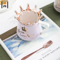 Tasse à café professionnelle style nordique en céramique, couvert, avec couronne, plaqué or, pour couple