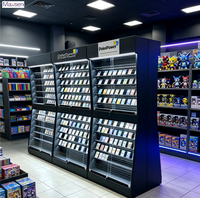 Étagère de présentation de cartes à collectionner (TCG) en métal noir avec LED, 8 niveaux, hauteur réglable, sur pied, moderne, portable, verre verrouillable