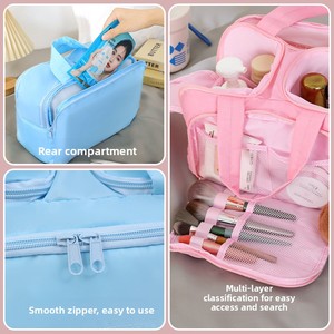 New stylish double opening makeup <b>bag</b>, large capacity, fluffy cosmetic organizer, portable travel <b>toiletry</b> <b>bag</b> - Product Image 4
