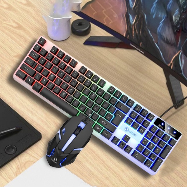 Gaming Multimedia LED Backlit Ultra Thin Wired Keyboard and Mouse Set Wired Keyboard and Mouse with Rgb for Home Office-in Stock