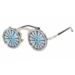 Vapeur rétro Flip lunettes de soleil à la mode métal Punk rond Style clair vert cadre UV400 lentilles pour hommes femmes lunettes de soleil - Product Image 5