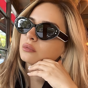 Women's Customized Oval <b>Sunglasses</b> Fashionable Street Photos Cat Eyes Rice Nails <b>Sunglasses</b> - Product Image 2