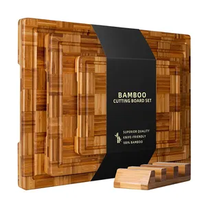 Wholesale Extra Large End Grain Kitchen Durable Bamboo Cutting Board Set With Juice Groove