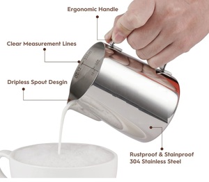 Classica Caraffa in Acciaio Inox per Montare il Latte, per Uso Barista, <span class=keywords><strong>Espresso</strong></span>, Cappuccino, Latte Art e Schiumatura - Product Image 4