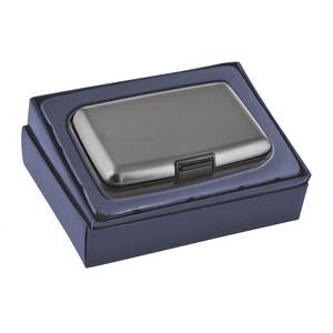 Porte-cartes de visite en aluminium gris foncé, élégant, avec logo personnalisé, porte-carte d'identité avec fonctionnalités anti-vol RFID, logo personnalisable - Product Image 3