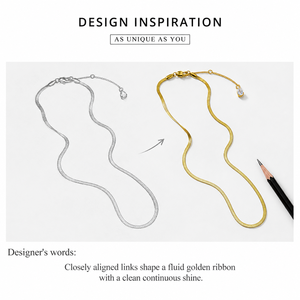 สร้อยคอแบบโซ่ลายก้างปลาแบน สแตนเลสสตีล ชุบทอง 14K แบบสุญญากาศ สร้อยแบบเรียบ - Product Image 2