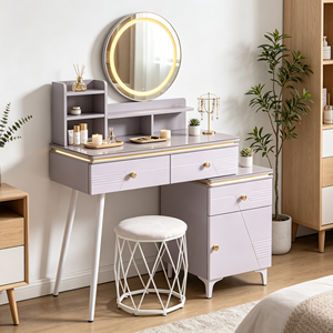 Modern <b>Makeup</b> <b>Vanity</b> With Lighted <b>Mirror</b> Storage Drawers Bedroom Dressing Table With Stool - Product Image 6