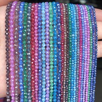 Perles en zircone cubique naturelle de 2 mm et 3 mm, rondes et facettées, pour la fabrication de bijoux, bracelets et colliers DIY