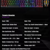 Clavier de jeu filaire RGB à 104 touches, sensation mécanique, rétroéclairage assorti aux couleurs, interface USB, touches programmables, certifié FCC/CE pour