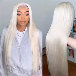 Straight Lace Frontal Wig Lace Front Wig Human Hair Wigs White Platinum Silver Silver Color 13x4 Brazilian Hair Swiss Lace Long