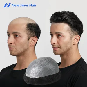 0,02-0,03mm piel cabello humano V-loop piel fina hombre Peluca de pelo tupé Natural para hombre reemplazo de cabello humano