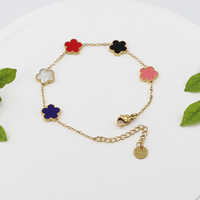 Pulseras de Joyería de Moda para Mujer, Ajustables, con Diseño de Trébol de Cinco Hojas, en Acero Inoxidable Chapado en Oro de 18K, Resistentes al Deslustre y al Agua