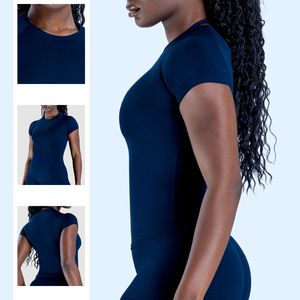 T-<span class=keywords><strong>shirt</strong></span> de <span class=keywords><strong>sport</strong></span> sans couture à manches courtes et col rond pour <span class=keywords><strong>femme</strong></span>, haute élasticité, respirant, idéal pour le fitness, le yoga, la course à pied – Nouvelle collection très prisée - Product Image 3