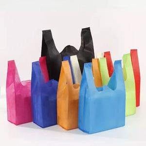 Wholesale Eco-Friendly Portable Vest <b>Bag</b> Colorful Non-Woven Tote <b>Bag</b> for Mall Shopping Blank Design - Product Image 1