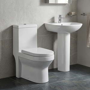Toilette monobloc ronde en céramique de couleur blanche de luxe et piédestal de lavabo assorti pour hôtels 5 étoiles - Product Image 3