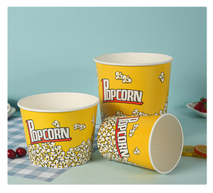 Popcorn Pattern Fast Food Packaging Single Wall <b>Disposable</b> Coated Paper <b>Cups</b> with Cmyk Print and Custom Logo Bucket - Product Image 2