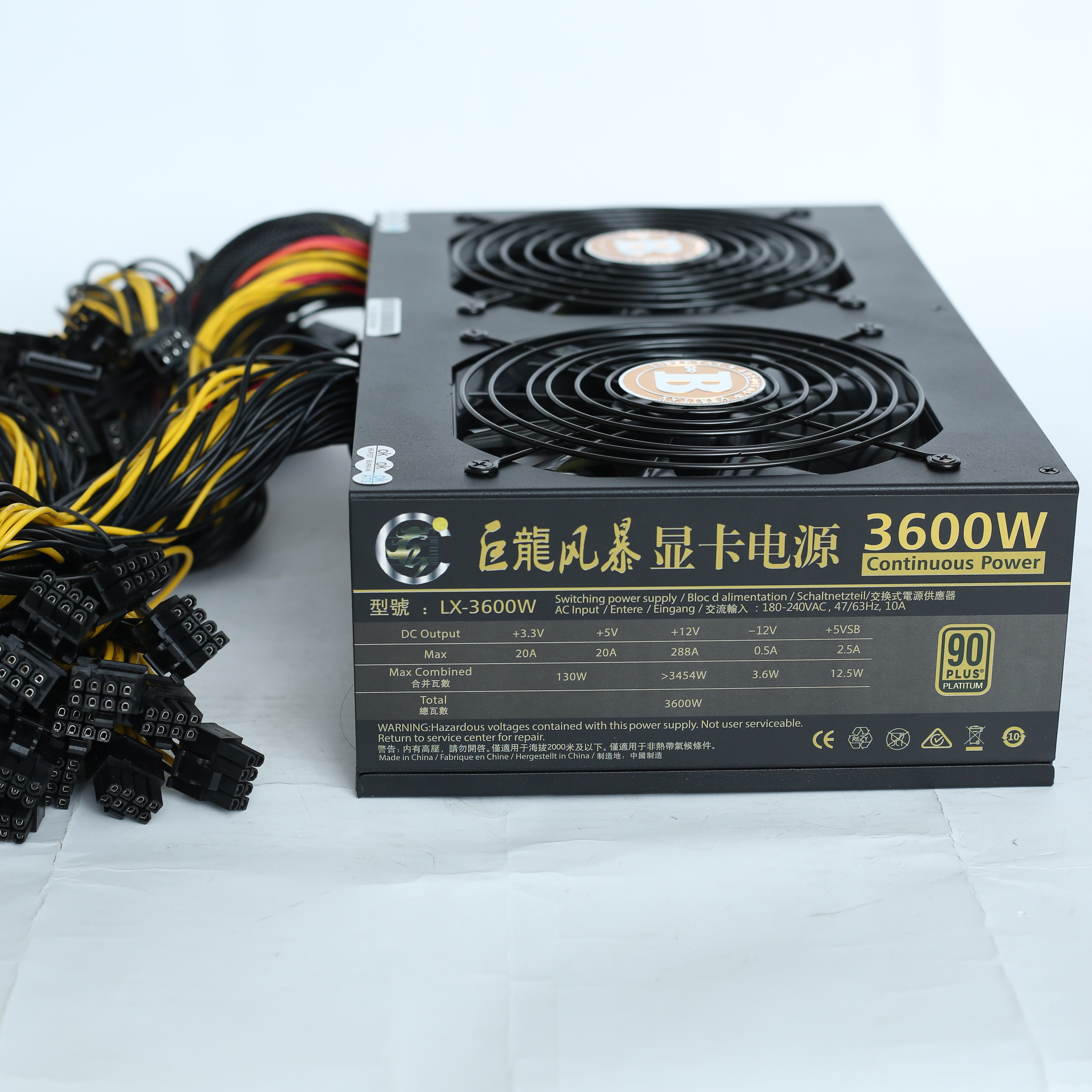 3600W Rated PC Power Supply 2600W PSU Computer 12 GPU Server ATX Mining Rendering Equipment 8PIN*2+4PIN Miner 90 Plus LX3600W