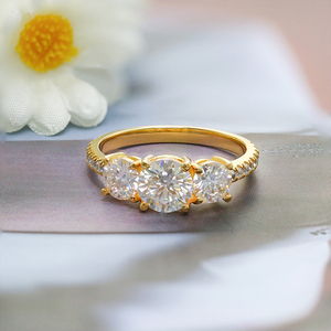 Paston Jóias 10k 14k Moissanite Diamante Jóias Rodada Corte Três Pedra 0.5 + 1 + 0.5 Vvs Anéis De Noivado De Casamento - Product Image 3