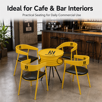 Ensemble de table à manger ronde avec chaises à structure en fer durable, mobilier de bistrot moderne jaune pour café, restaurant, centre commercial et hôtel
