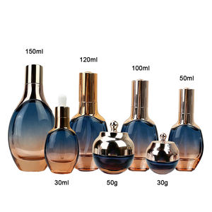 <span class=keywords><strong>Deluxe</strong></span> 30 50g 30 50 100 150ml Bouteilles cosmétiques en verre vides rondes bleu orange crème de soin de la peau emballée avec emballage de pompes - Product Image 2