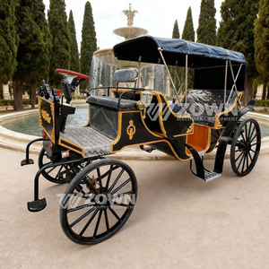 Black Horse Carriage with Gold <b>Trim</b> Wedding Style Park Sightseeing Tour Vehicle Retro Cart - Product Image 2