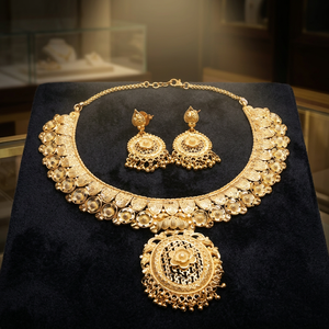 ชุดสร้อยคอชุบทอง14K 18K 24K ชุดสร้อยคอขึ้นรูปลายดอกไม้ชุดเครื่องประดับหรูหราใส่ทองทองเหลือง - Product Image 1