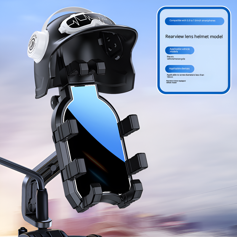 Black rearview phone holder with little helmet