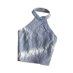 2024 été vêtements d'extérieur Sexy licou cou <span class=keywords><strong>disque</strong></span> bouton Cheongsam gilet femmes bustier tubulaire dos ouvert haut sans manches - Product Image 1